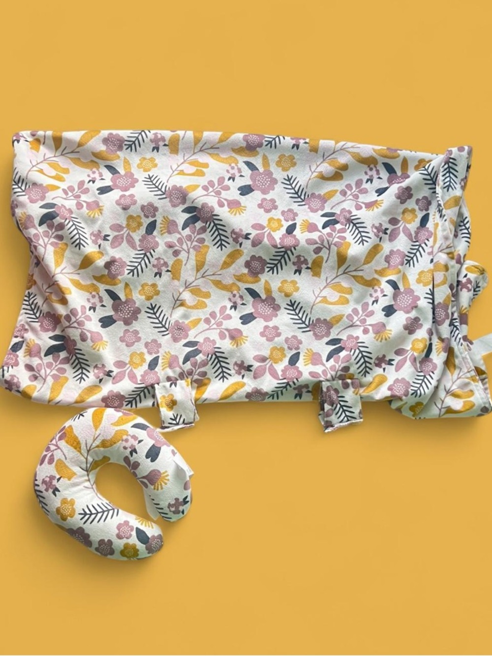 Baby Canopy Floral Travel Pillow and Headrest - White with Pink & Yellow Flowers